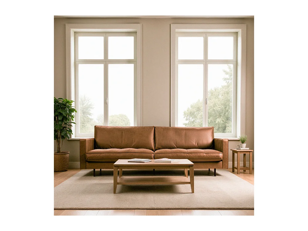 RODEO - Canapé vintage 3 places en cuir recyclé marron