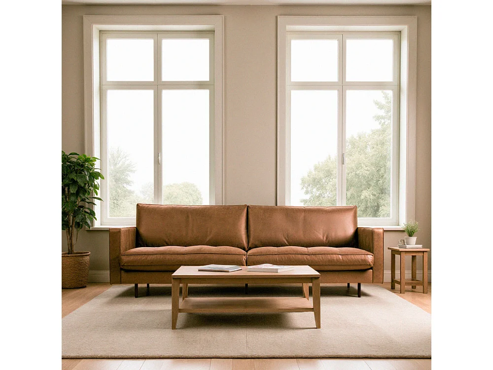 Bronco - Canapé 3 places vintage capitonné - Cognac