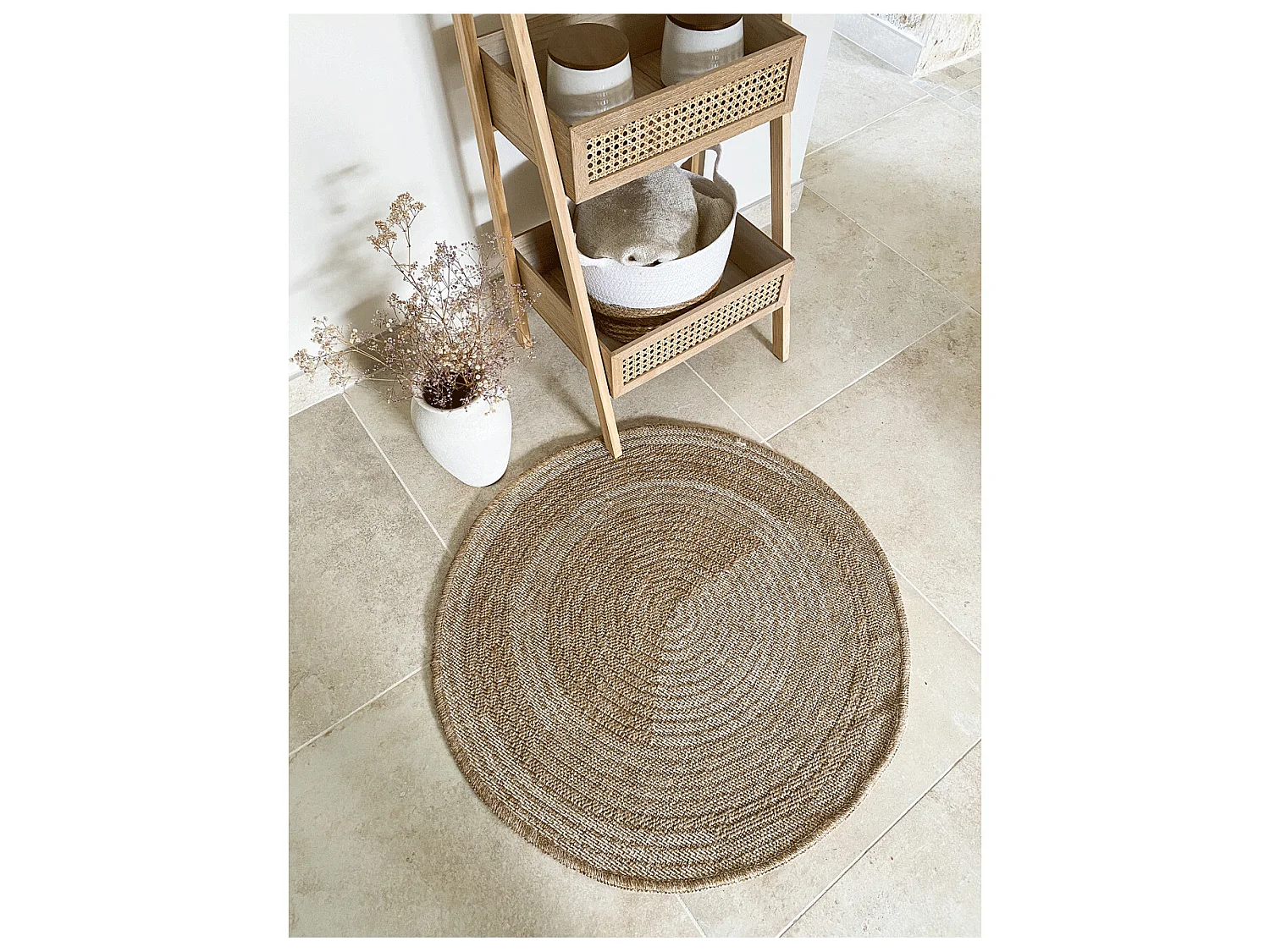Tapis extérieur rond - 80cm - naturel - 100% polypropylène résistant aux UV - 1400 gr/m² - OXANA
