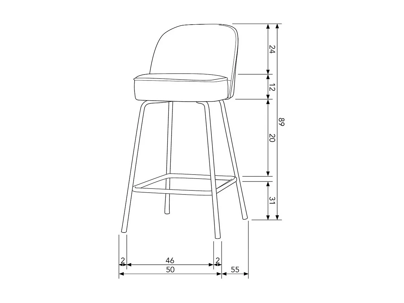 Vogue - Tabouret de bar en simili H65cm - Cognac