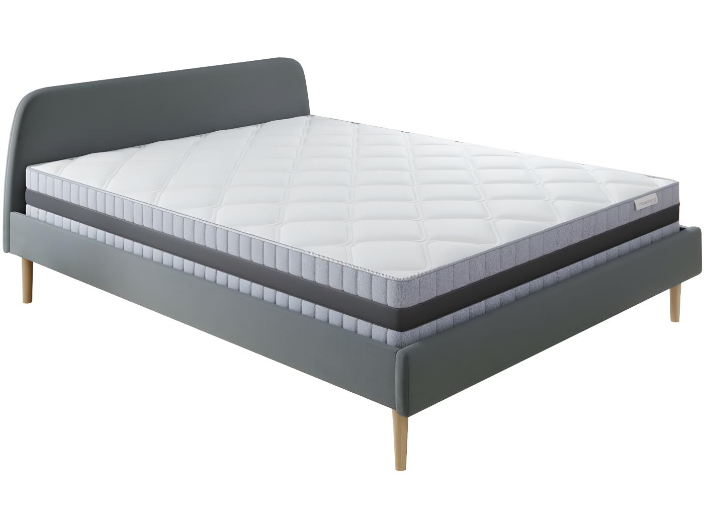 Ensemble matelas mémoire 180x200 Memo Luxe + Lit gris foncé + sommier à lattes Mousse HD