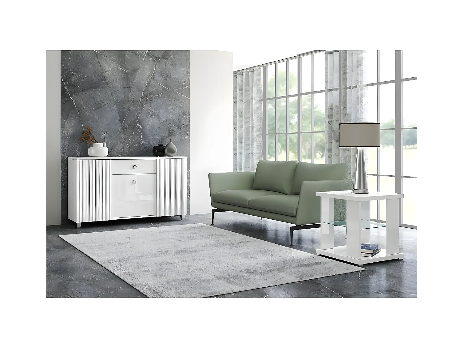 MARIKA - Pack Salon Séjour avec Buffet 3P et Table d'Appoint