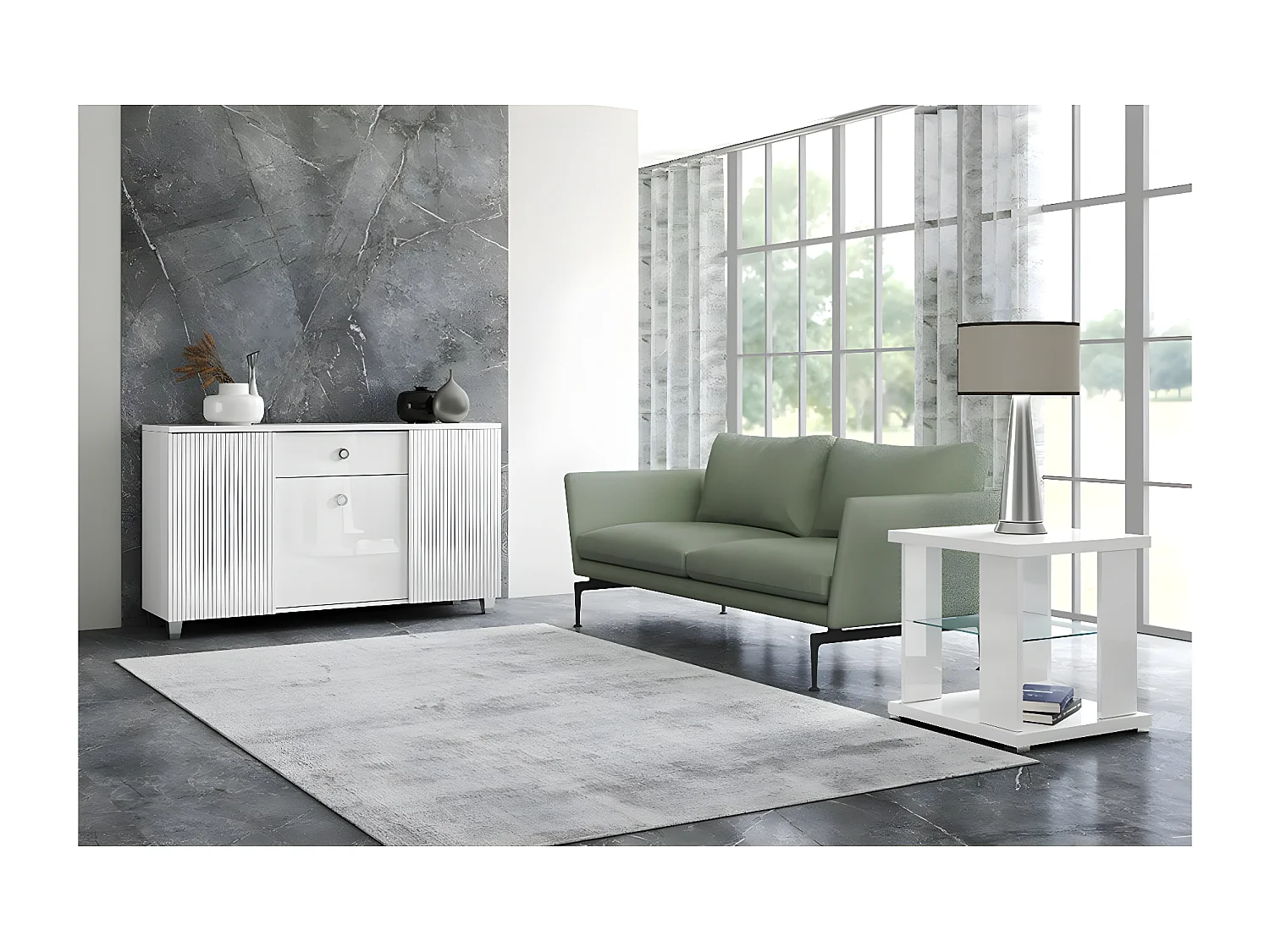 MARIKA - Pack Salon Séjour avec Buffet 3P et Table d'Appoint