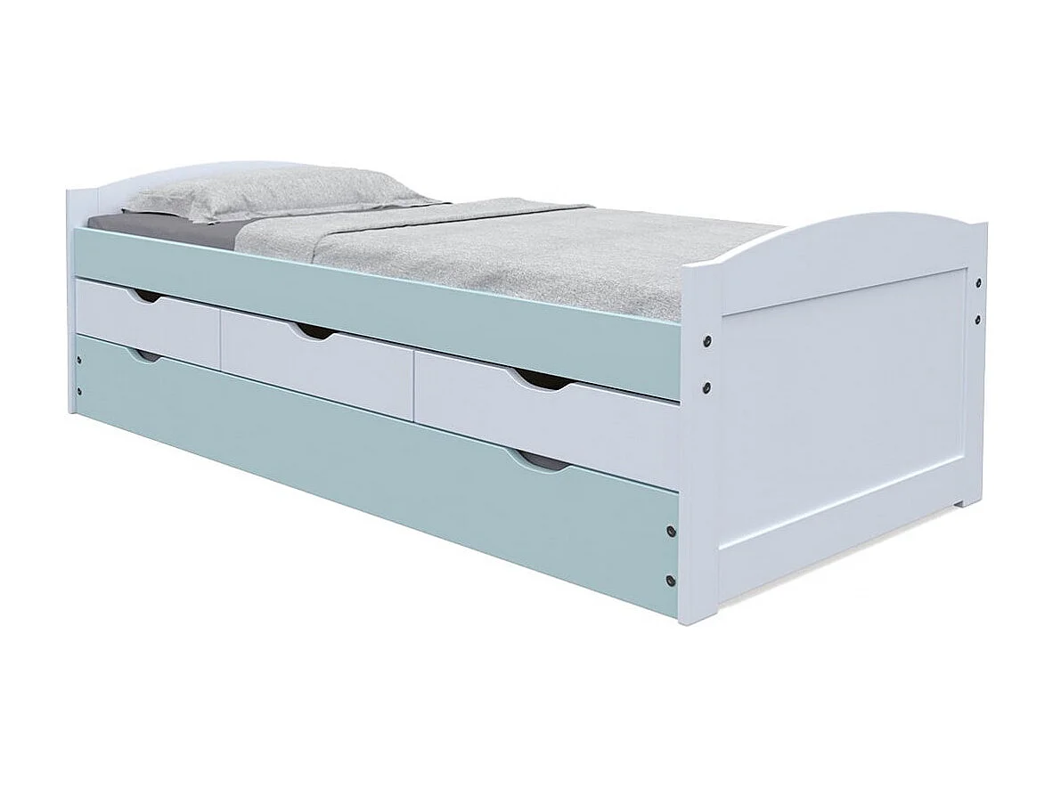 GLASCA - Lit Gigogne 90x200cm + Commode + Bureau Pin Massif