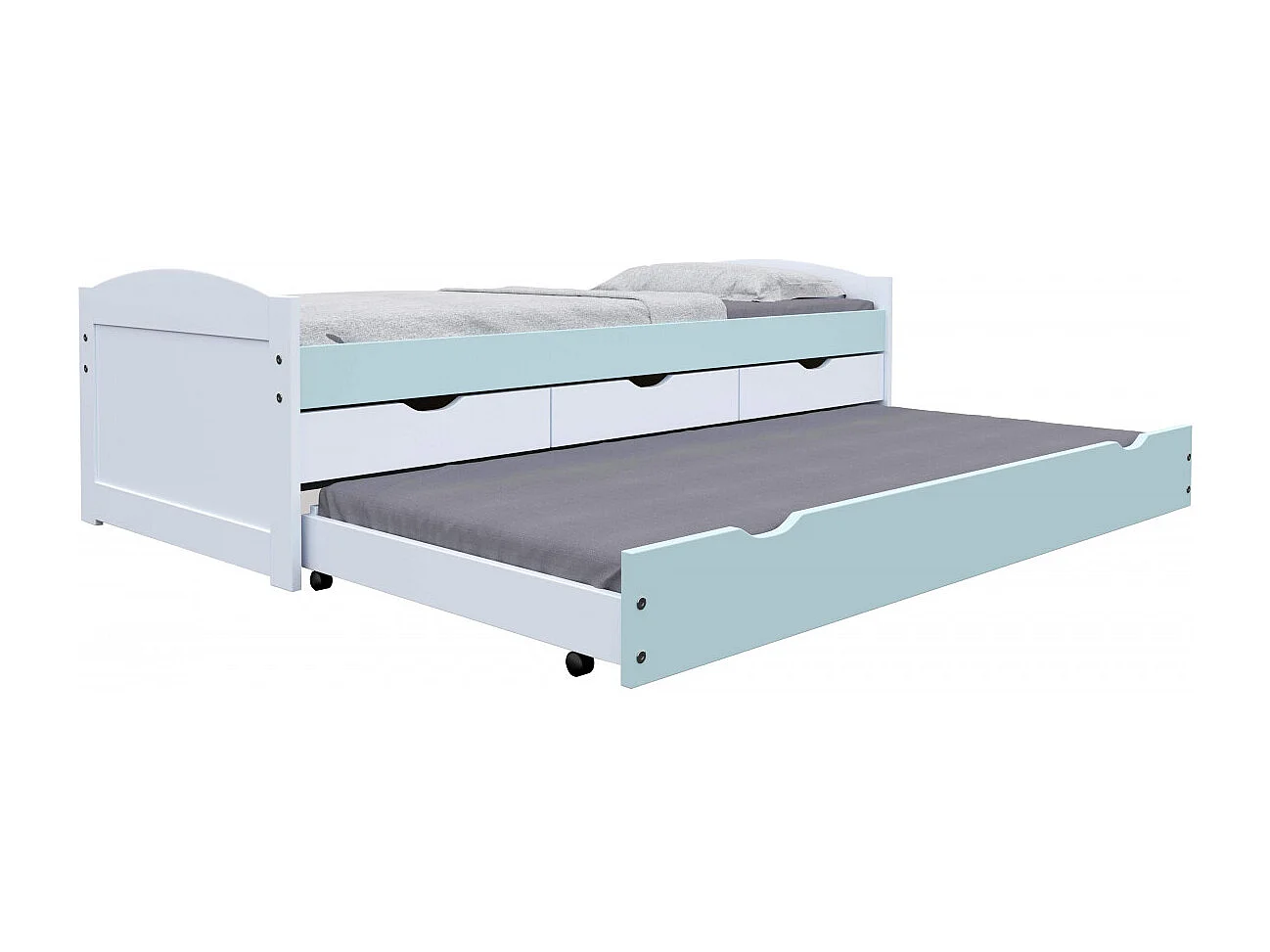 GLASCA - Lit Gigogne 90x200cm + Commode + Bureau Pin Massif