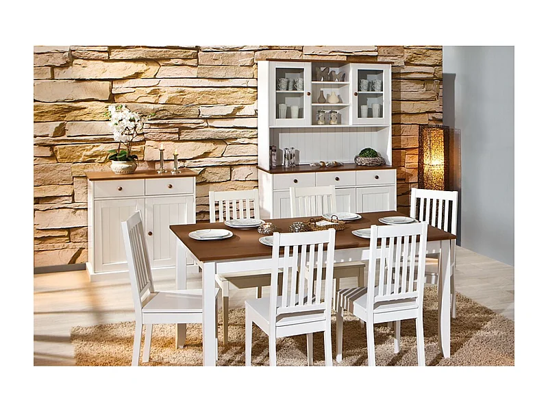 SOCOA - Ensemble Table 160cm + Buffet + Vaisselier 5 Portes