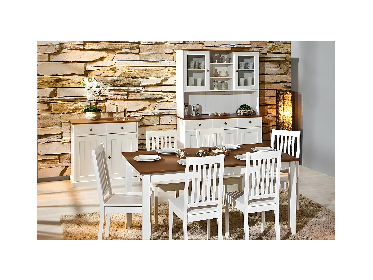 SOCOA - Ensemble Table 160cm + Buffet + Vaisselier 5 Portes