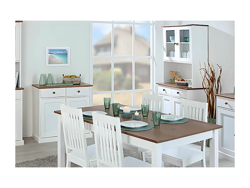 SOCOA - Ensemble Table 160cm + Buffet + Vaisselier 4 Portes