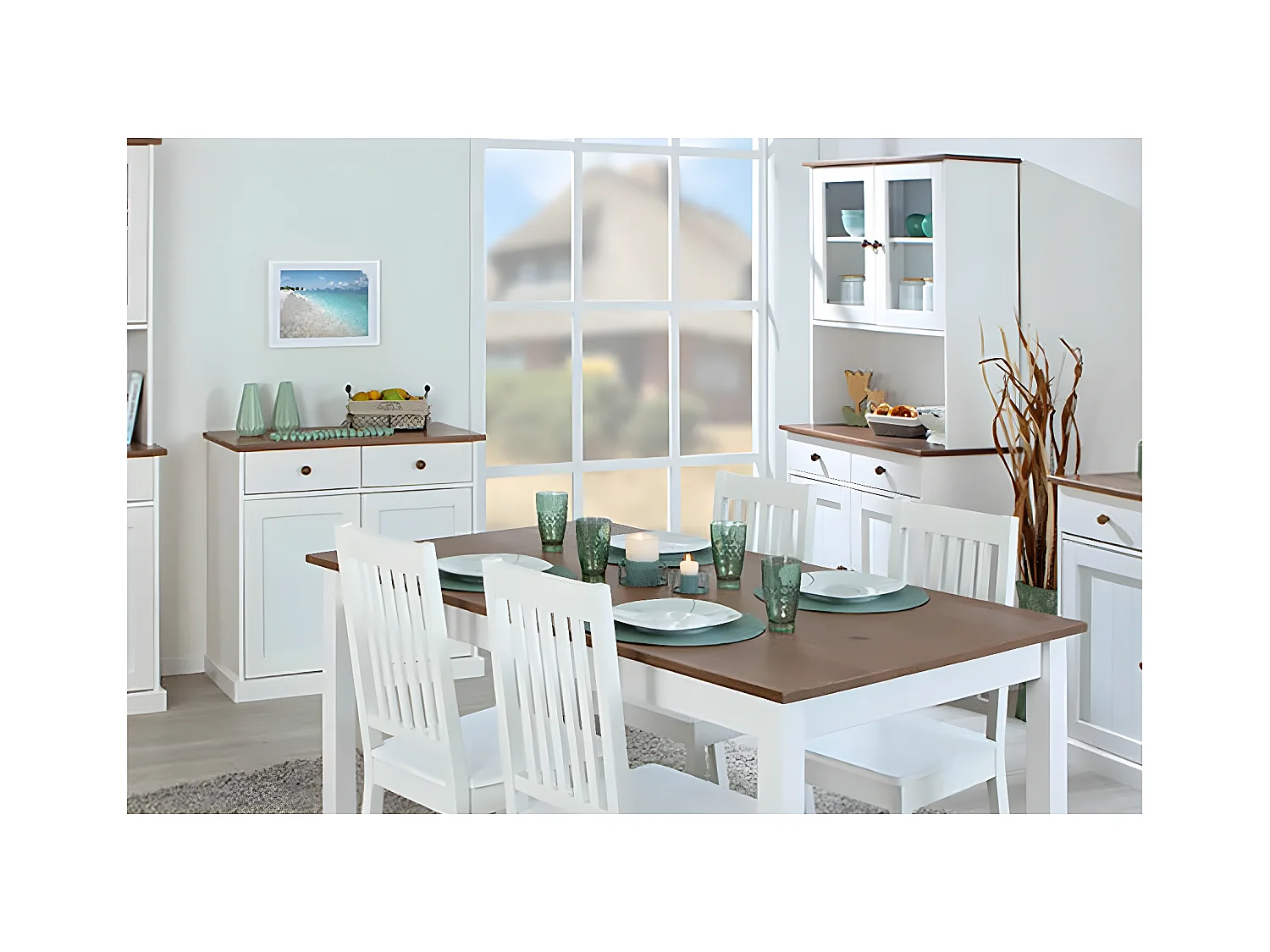 SOCOA - Ensemble Table 160cm + Buffet + Vaisselier 4 Portes