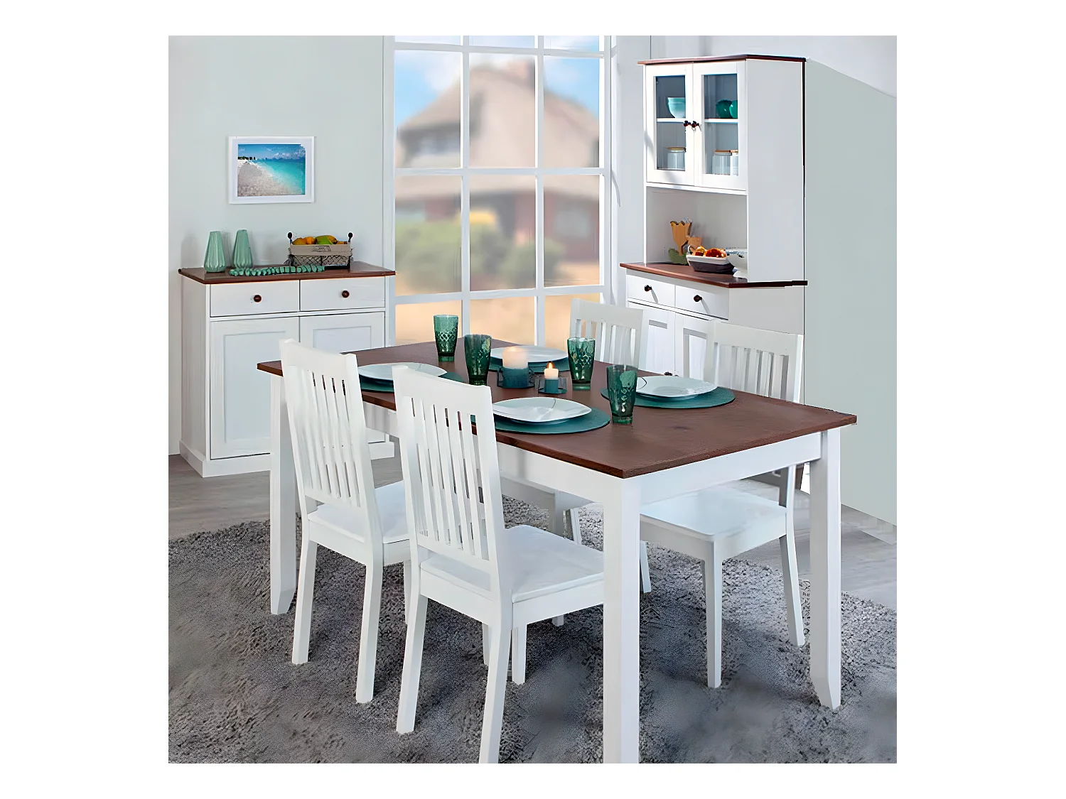 SOCOA - Ensemble Table 160cm + Buffet + Vaisselier 4 Portes