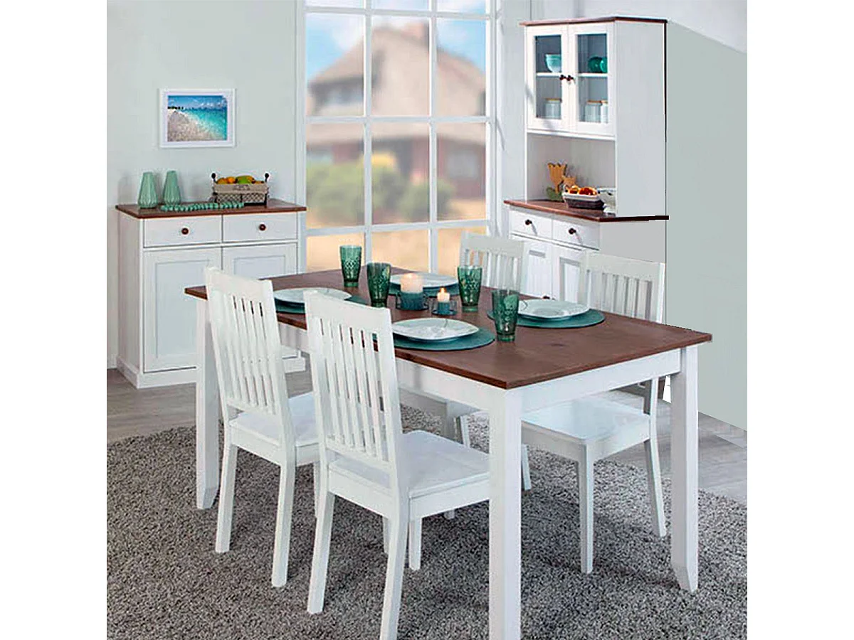 SOCOA - Ensemble Table 160cm + Buffet + Vaisselier 4 Portes