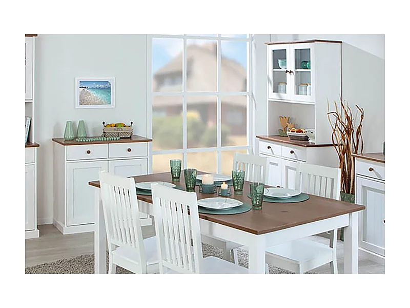 SOCOA - Ensemble Table 160cm + Buffet + Vaisselier 4 Portes