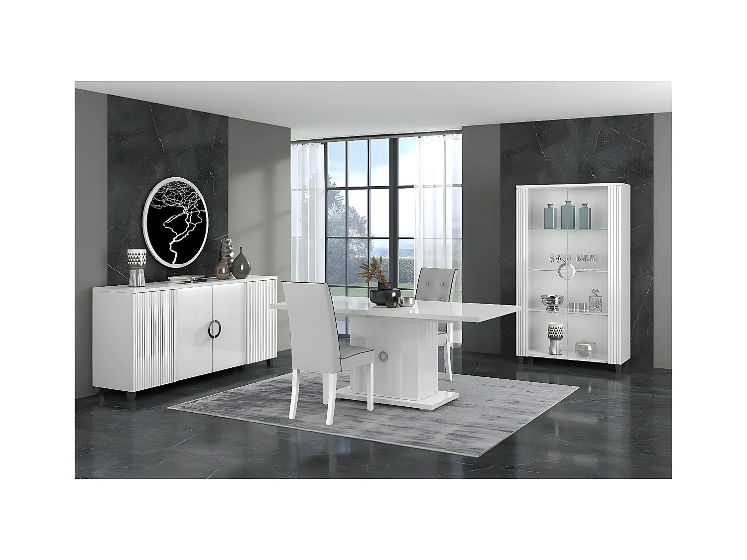 MARIKA - Séjour Complet avec Table Allongeable 160-200cm + Leds