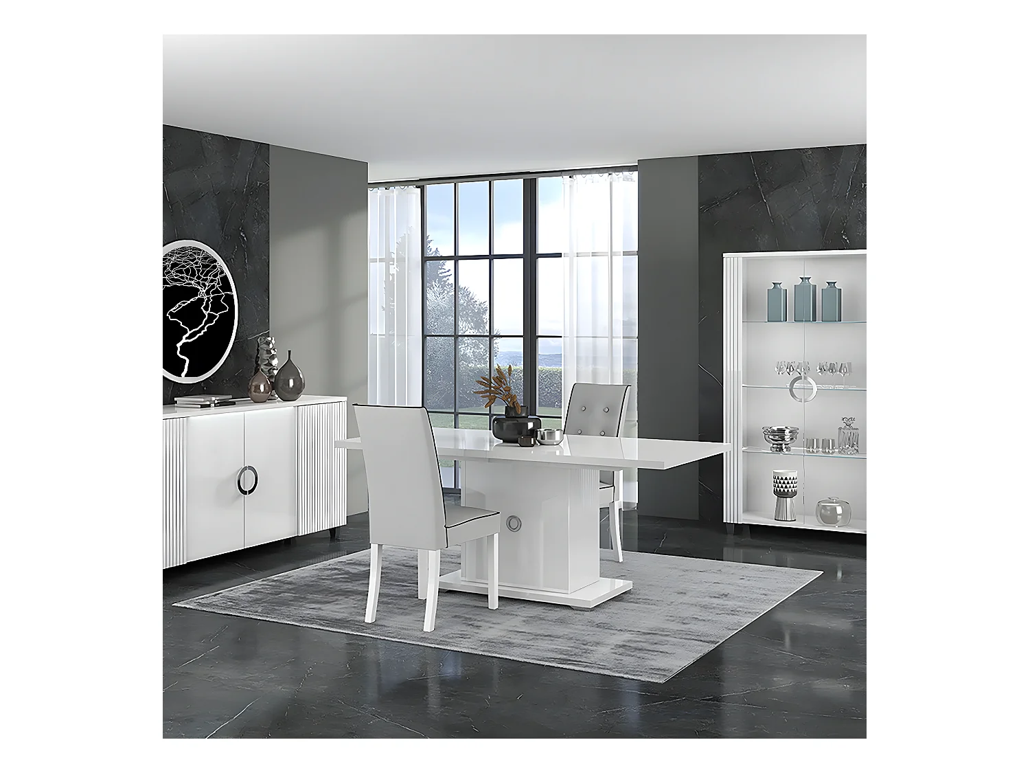 MARIKA - Séjour Complet avec Table Allongeable 160-200cm + Leds