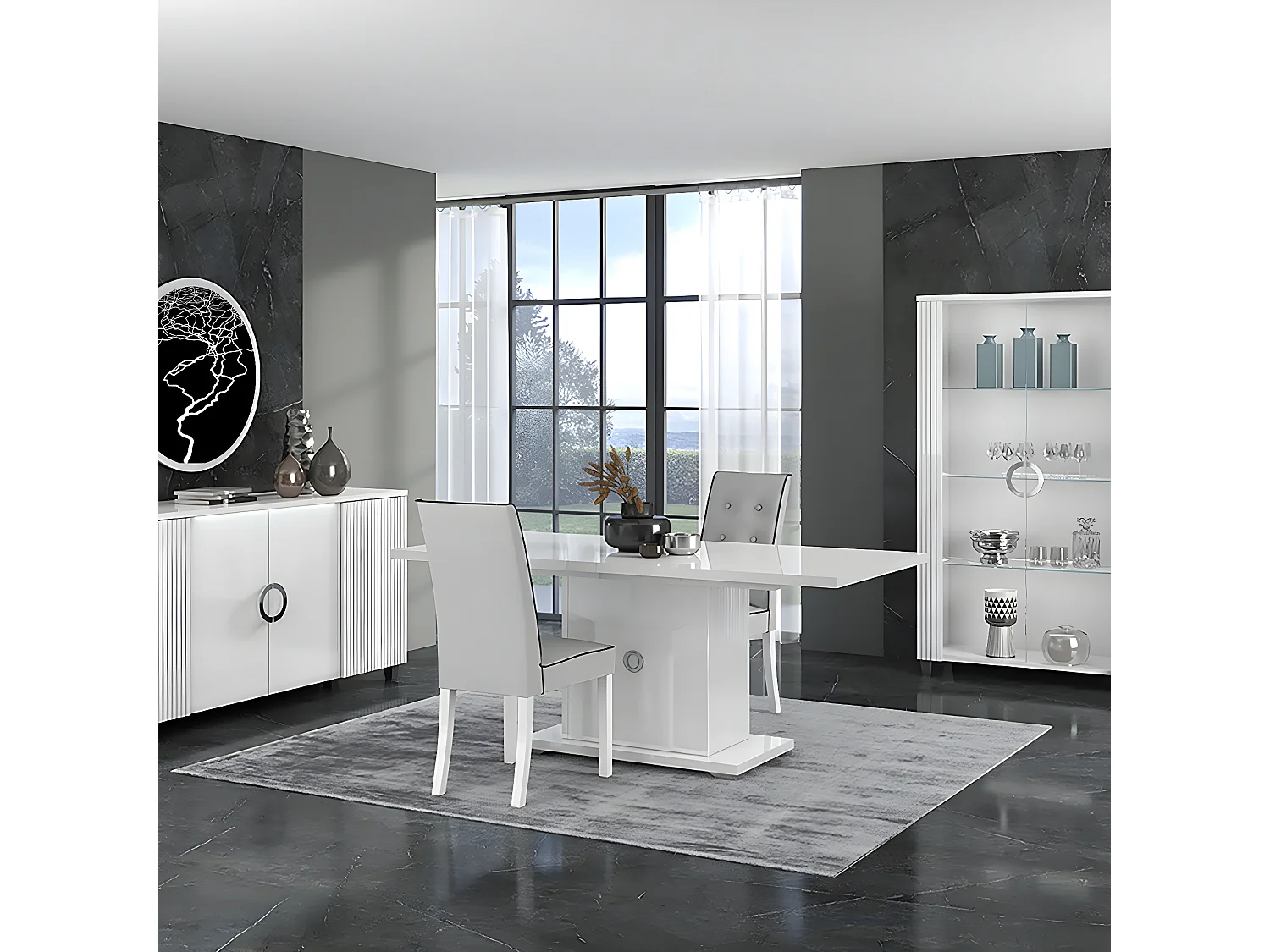 MARIKA - Séjour Complet avec Table Allongeable 160-200cm + Leds