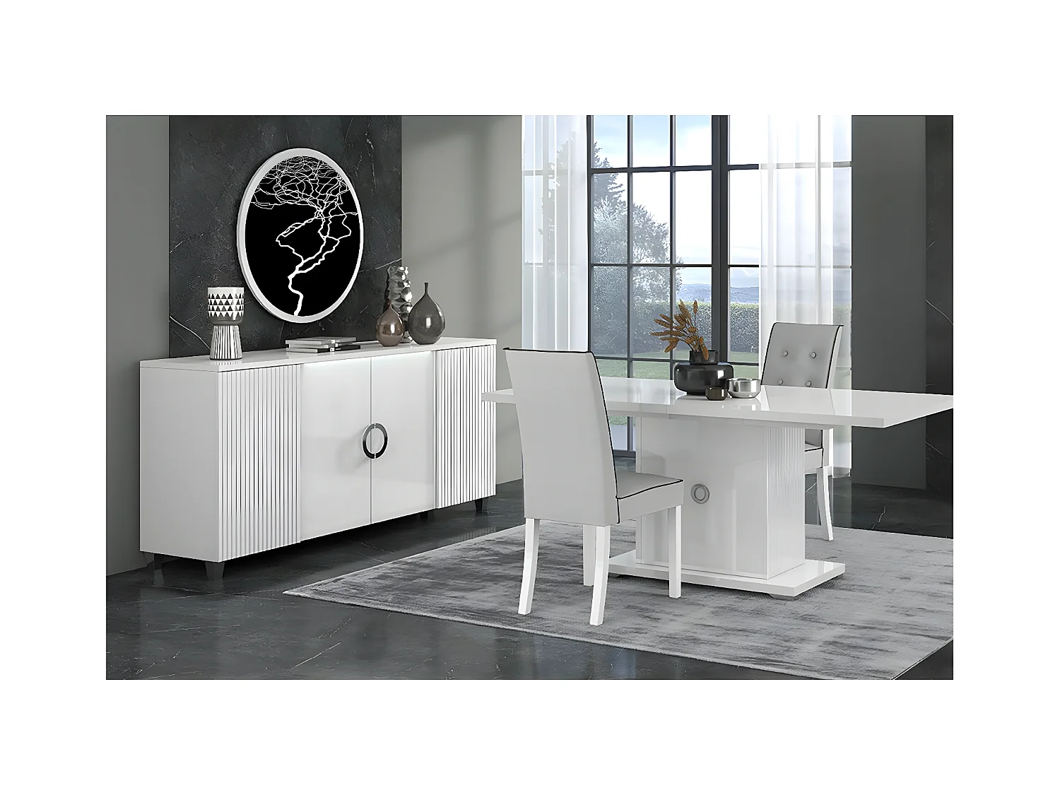 MARIKA - Buffet 4P avec Leds + Table Allongeable 160-200cm