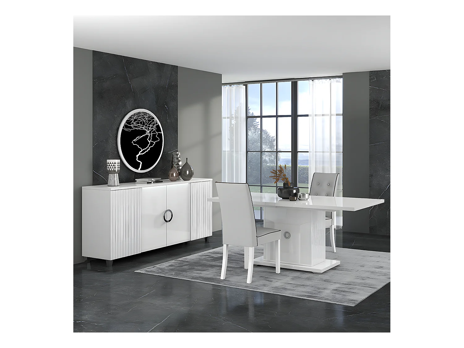 MARIKA - Buffet 4P avec Leds + Table Allongeable 160-200cm