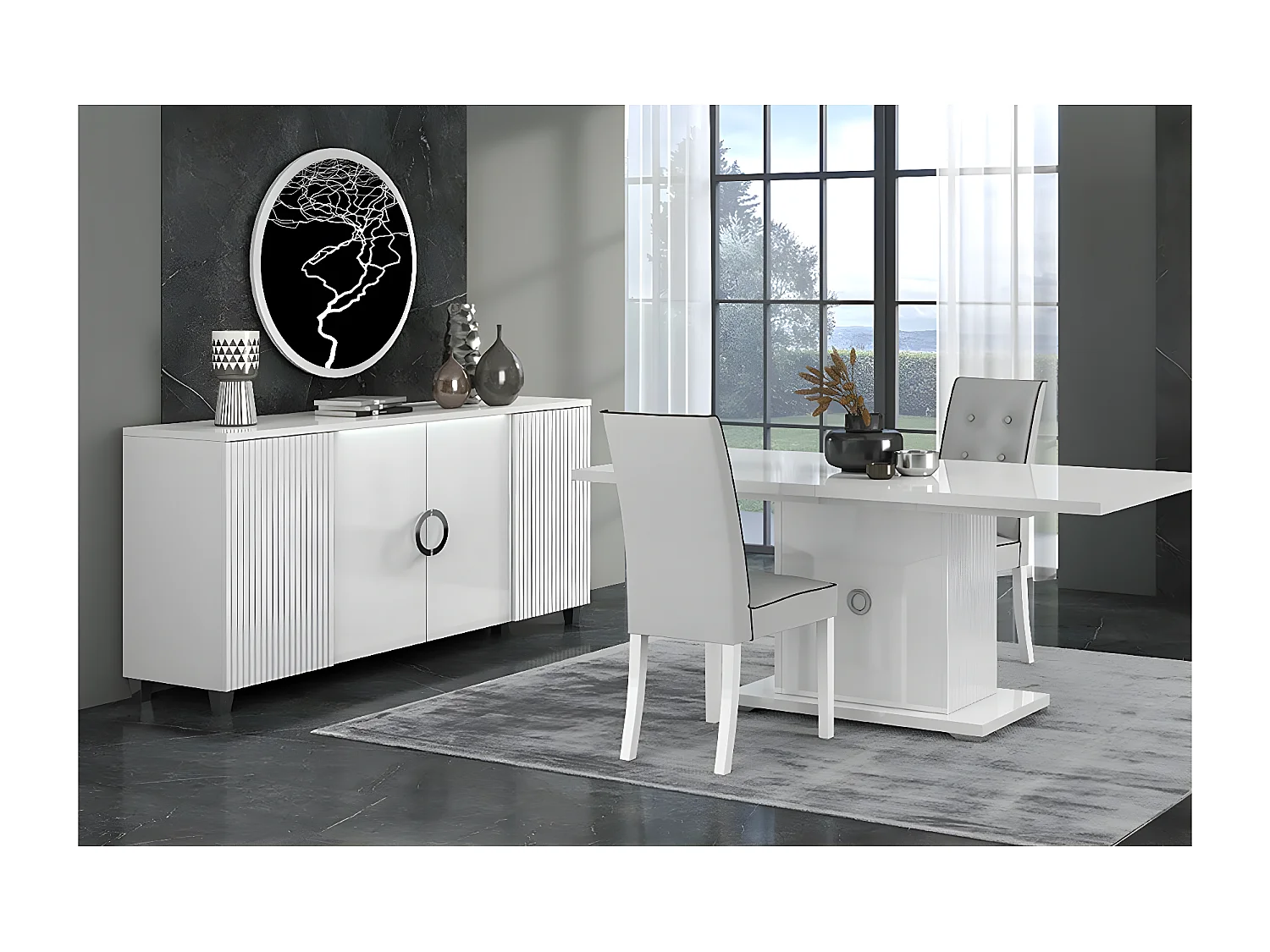 MARIKA - Buffet 4P avec Leds + Table Allongeable 160-200cm