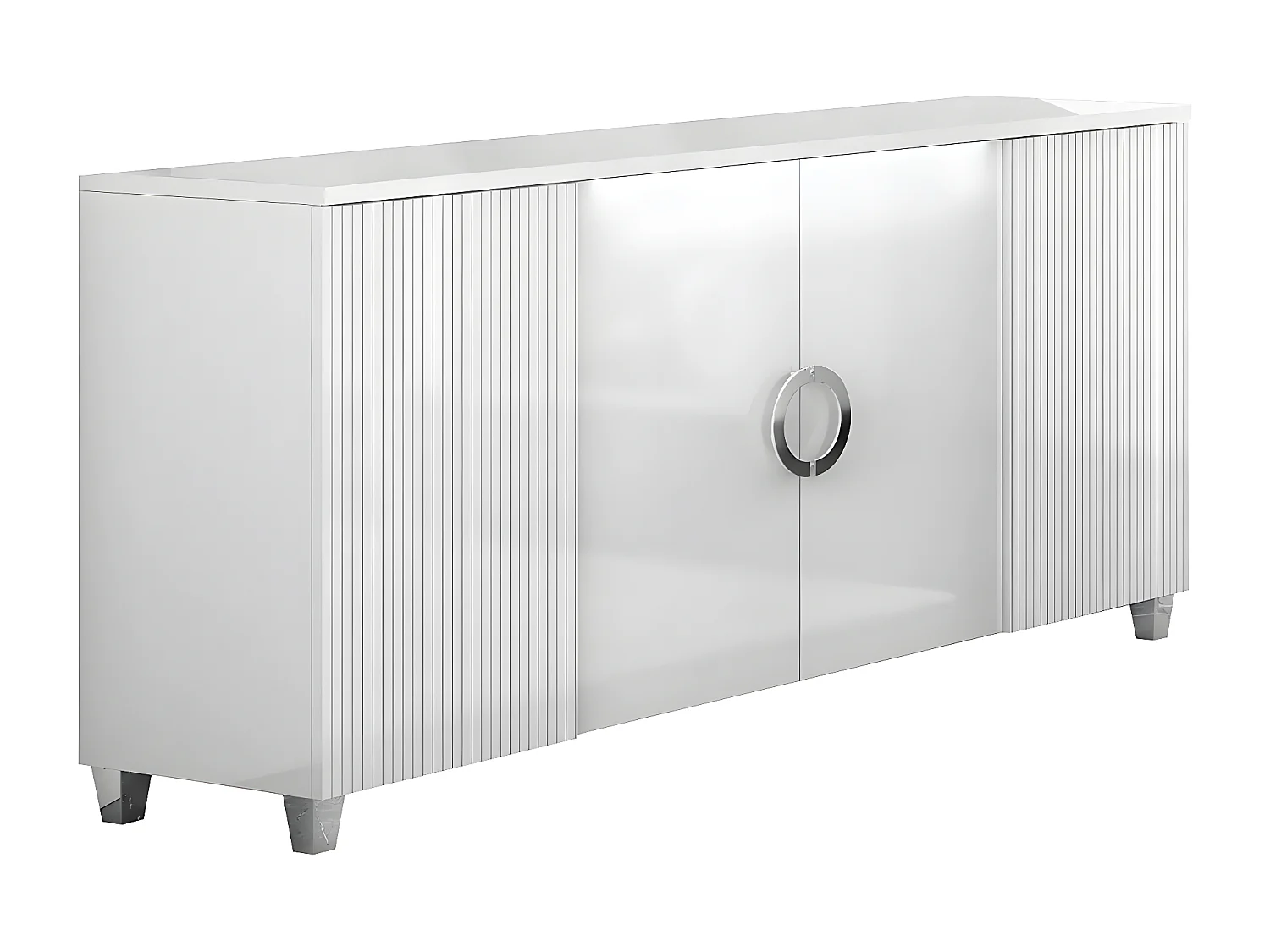 MARIKA - Séjour Complet avec Table 160cm Effet Pierre + Leds