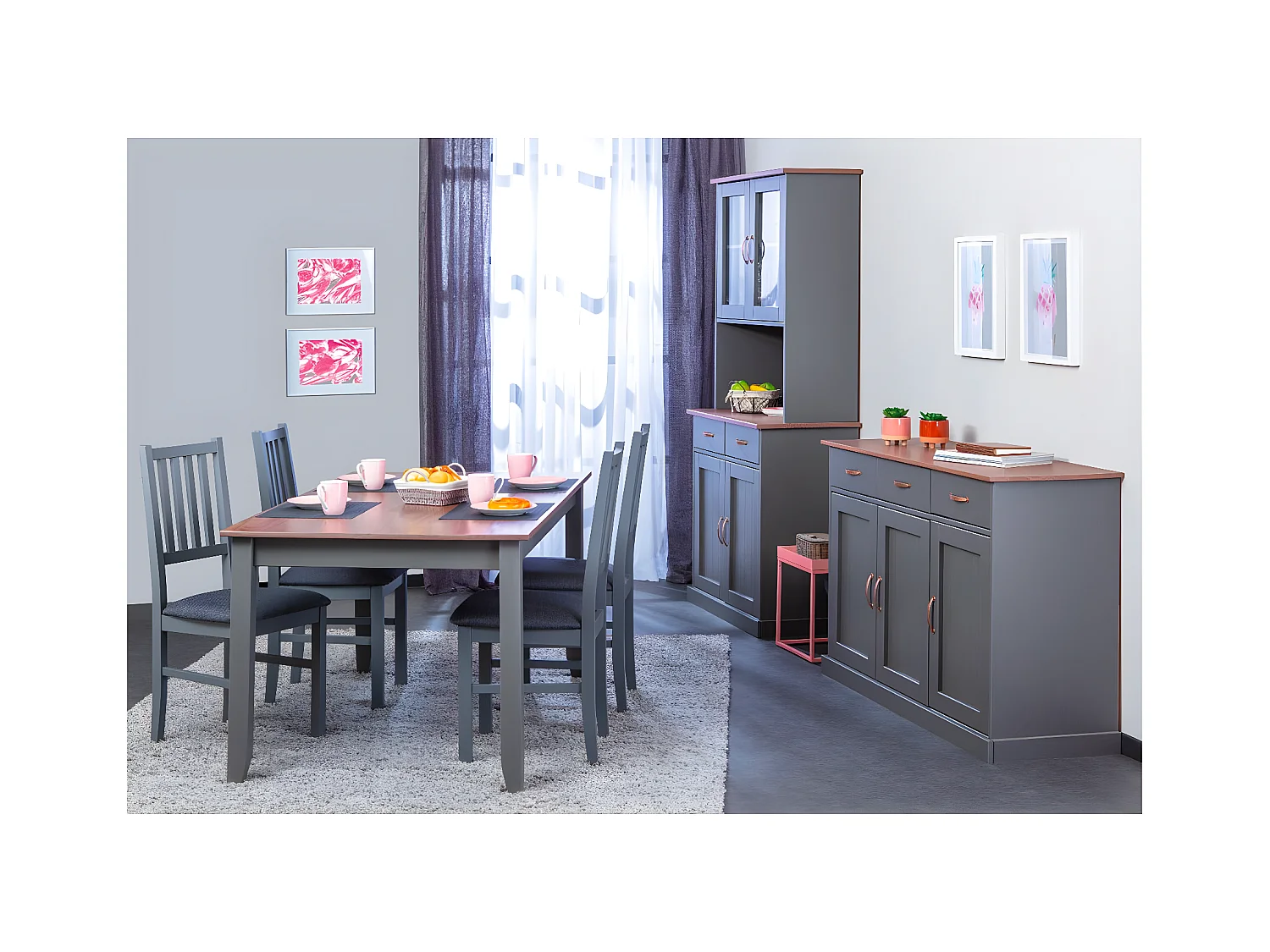 MELINA - Ensemble Table 160cm + Vaisselier + Buffet