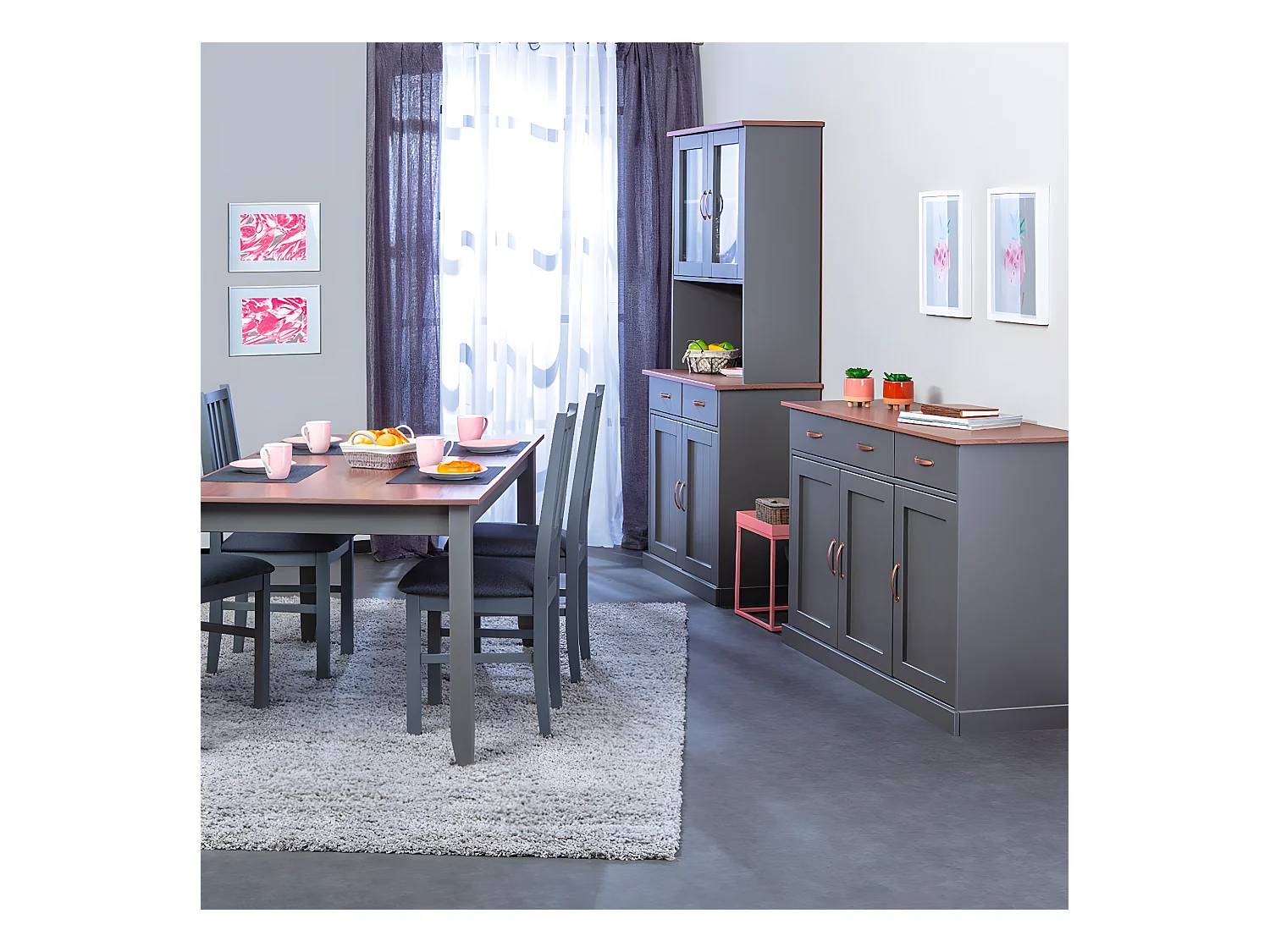 MELINA - Ensemble Table 160cm + Vaisselier + Buffet