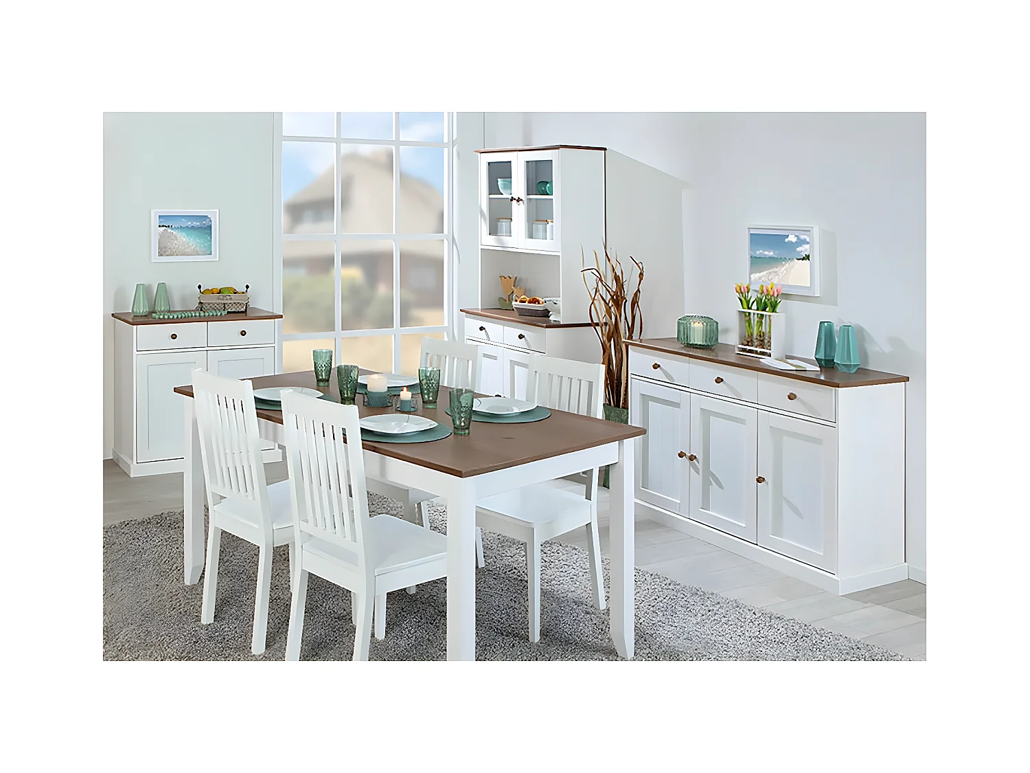 SOCOA - Pack Table 160cm + 2 Buffets + Vaisselier 4 Portes