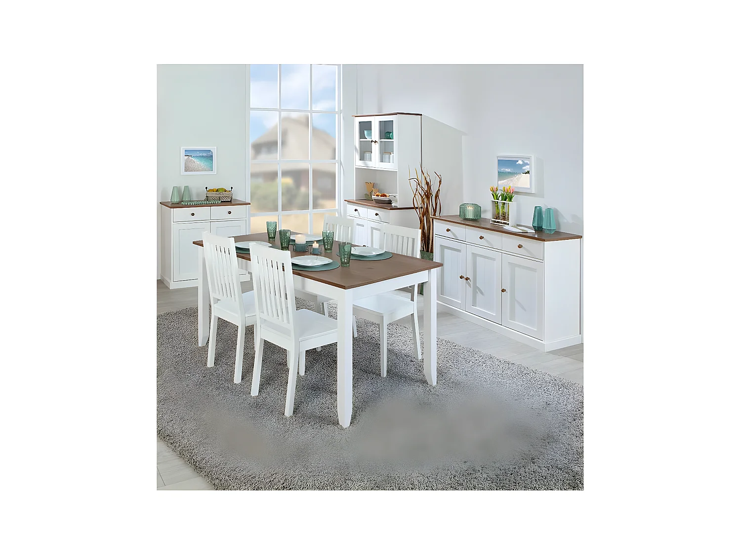 SOCOA - Pack Table 160cm + 2 Buffets + Vaisselier 4 Portes