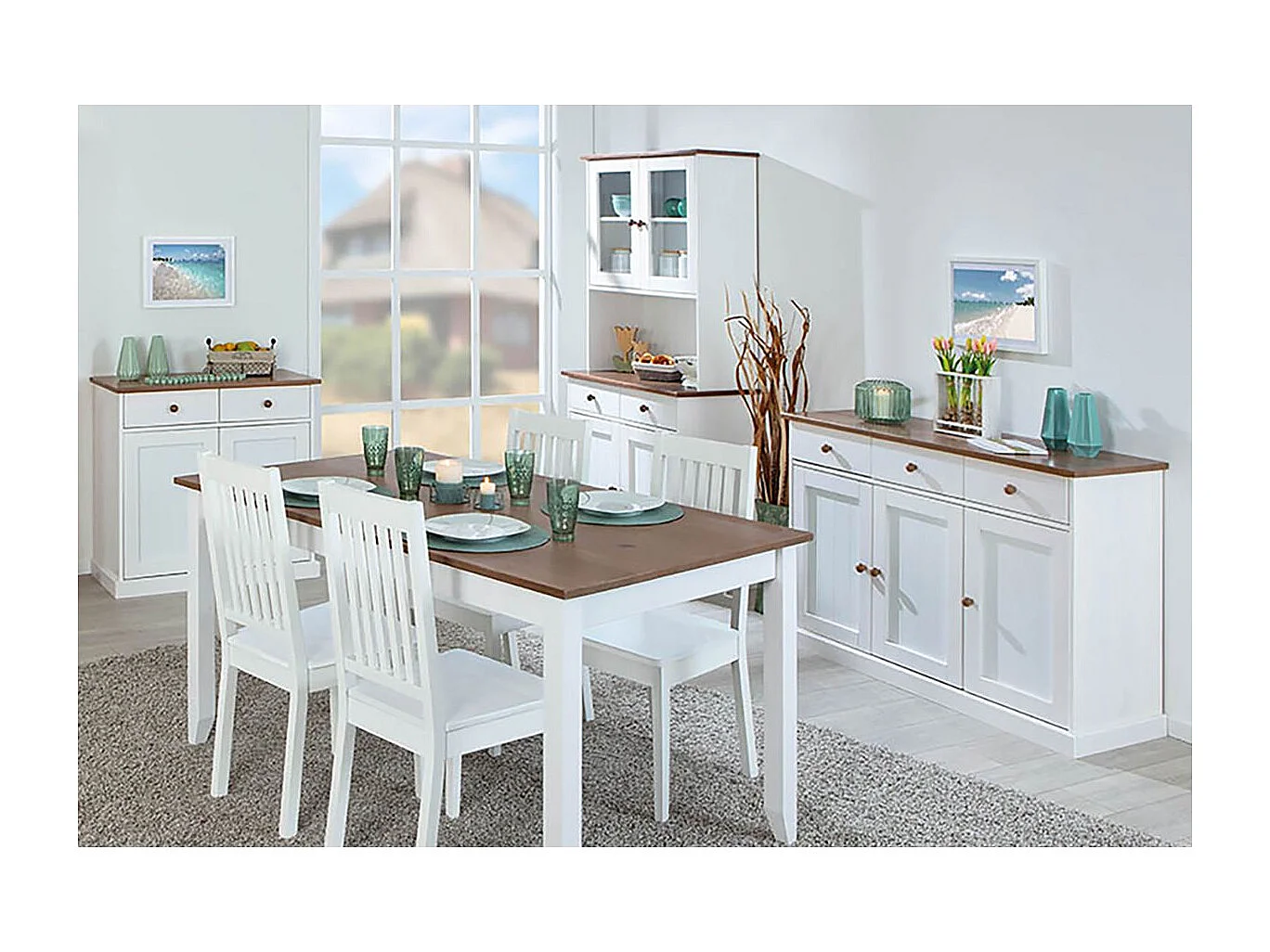 SOCOA - Pack Table 160cm + 2 Buffets + Vaisselier 4 Portes