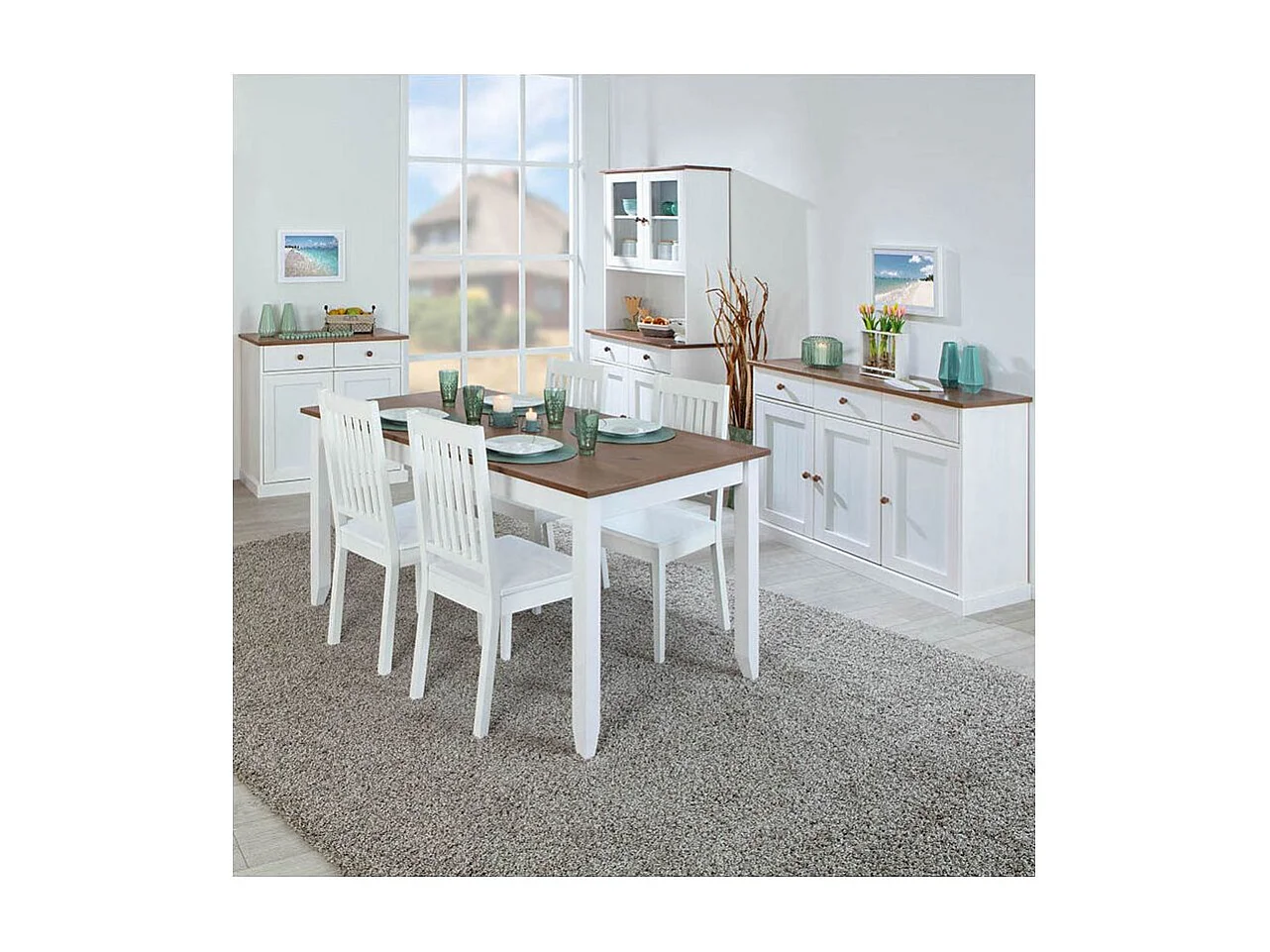 SOCOA - Pack Table 160cm + 2 Buffets + Vaisselier 4 Portes