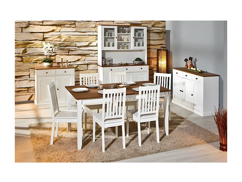 SOCOA - Pack Table 160cm + 2 Buffets + Vaisselier 5 Portes