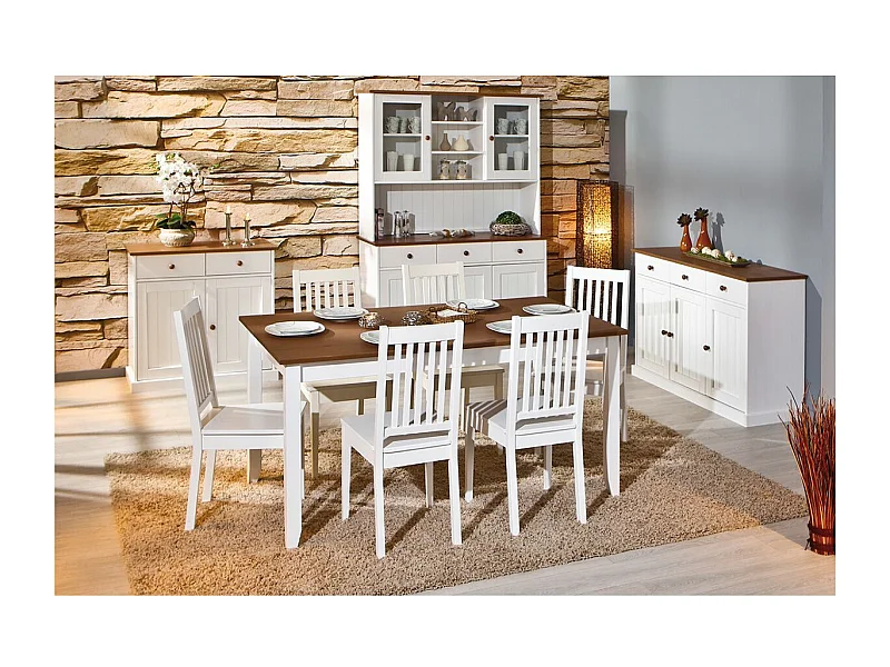 SOCOA - Pack Table 160cm + 2 Buffets + Vaisselier 5 Portes