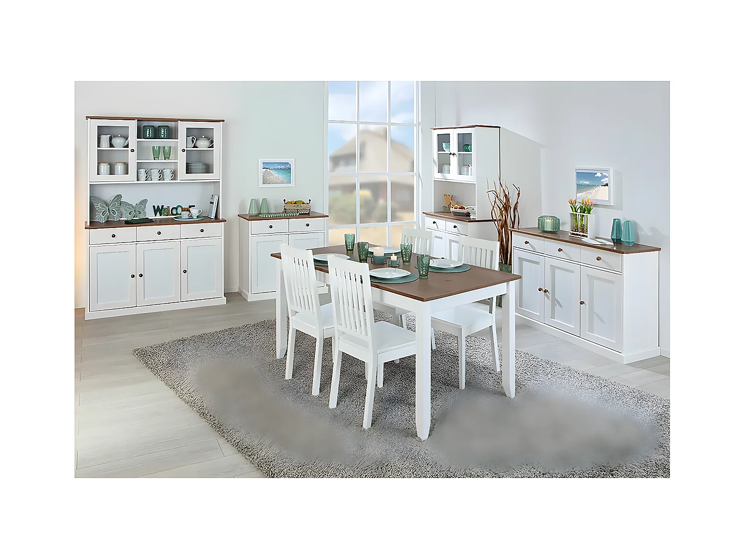 SOCOA - Ensemble Table 160cm + Buffet + 2 Vaisseliers