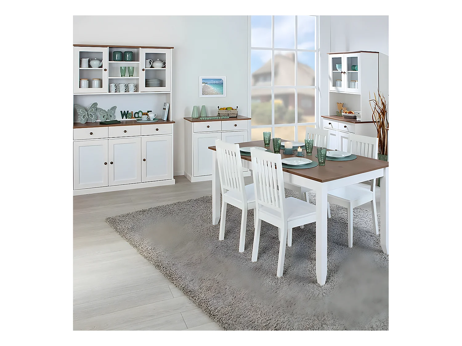 SOCOA - Ensemble Table 160cm + Buffet + 2 Vaisseliers