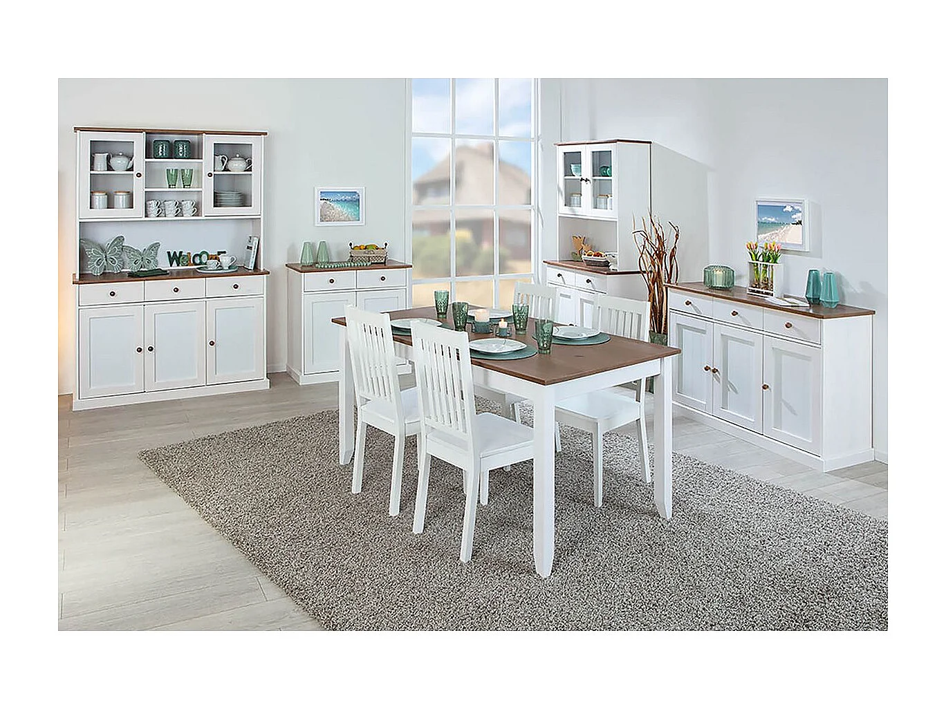 SOCOA - Ensemble Table 160cm + Buffet + 2 Vaisseliers