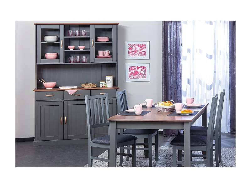 MELINA - Ensemble Table 160cm + Vaisselier 5 Portes