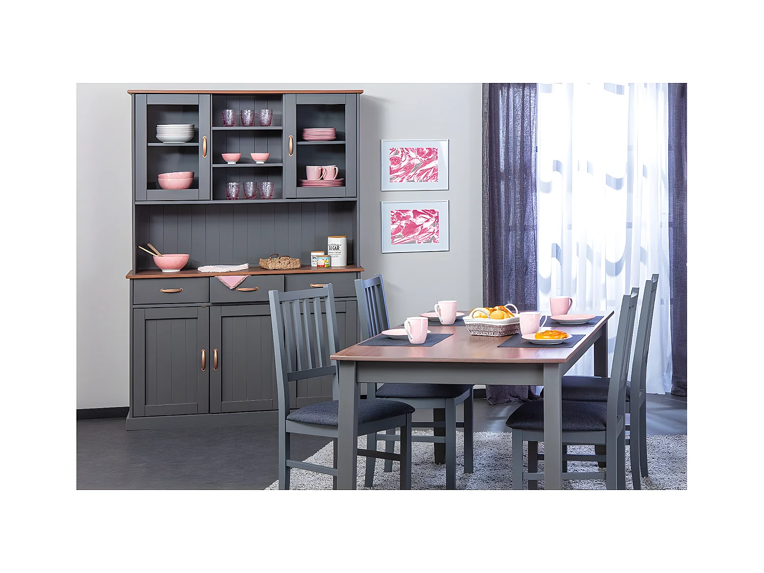 MELINA - Ensemble Table 160cm + Vaisselier 5 Portes