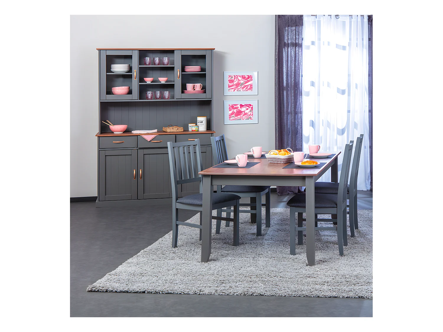 MELINA - Ensemble Table 160cm + Vaisselier 5 Portes