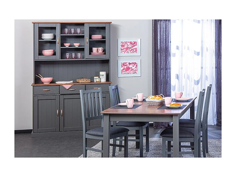 MELINA - Ensemble Table 160cm + Vaisselier 5 Portes