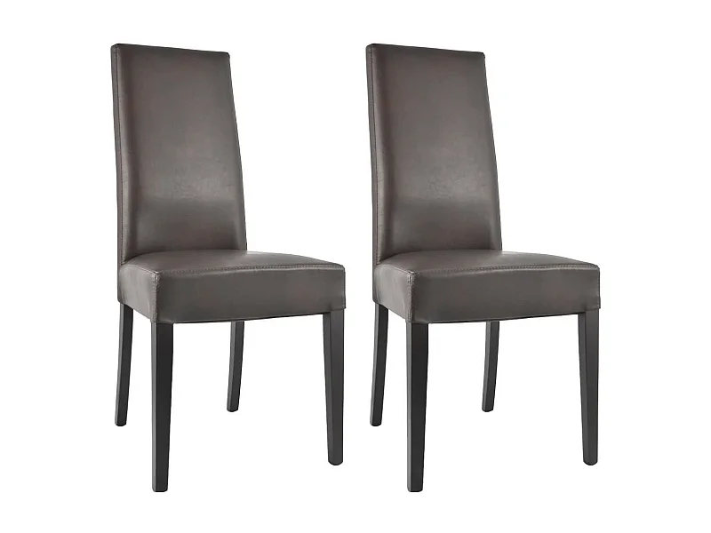 TORINO - Lot de 2 Chaises Simili Marron et Pieds Wengé