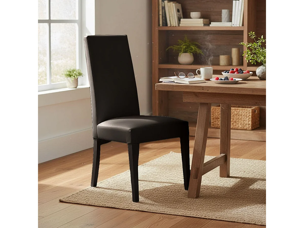 TORINO - Lot de 2 Chaises Simili Marron et Pieds Wengé