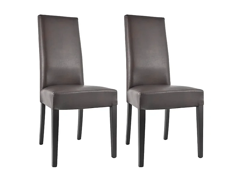 TORINO - Lot de 2 Chaises Simili Marron et Pieds Wengé