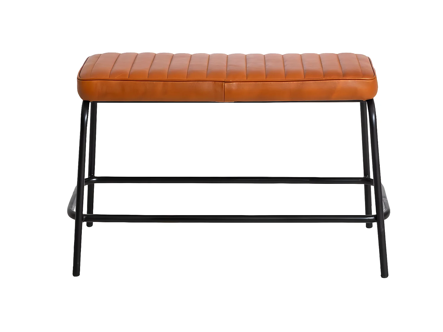 Banco de cuero marrón y metal negro con almacenamiento - Lucien