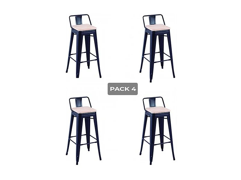 Pack 4 taburetes altos Tolix negro asiento roble Nordish 93x30x33 cm Adec