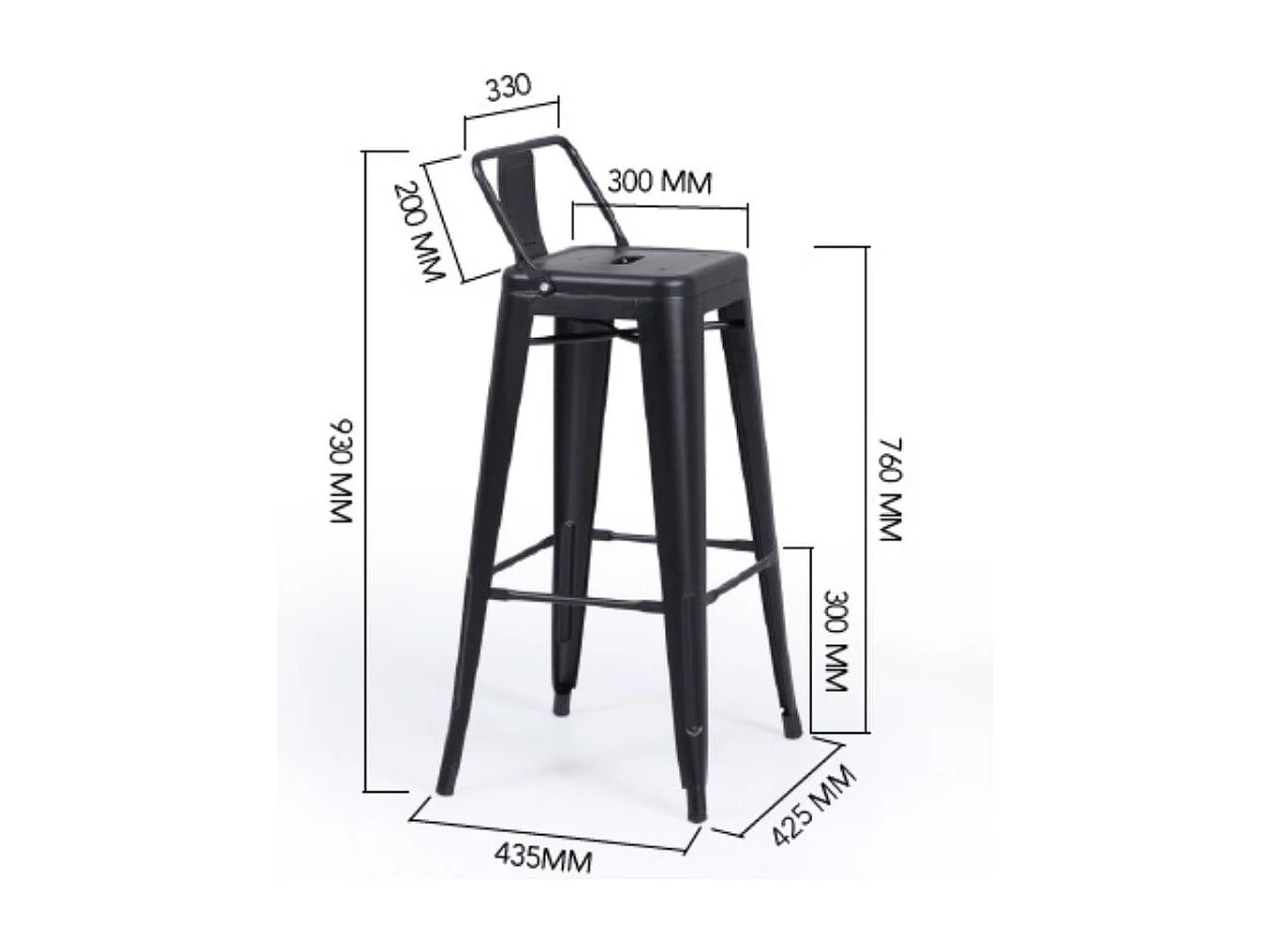 Pack 4 taburetes altos Tolix negro 93x30x33 cm Adec