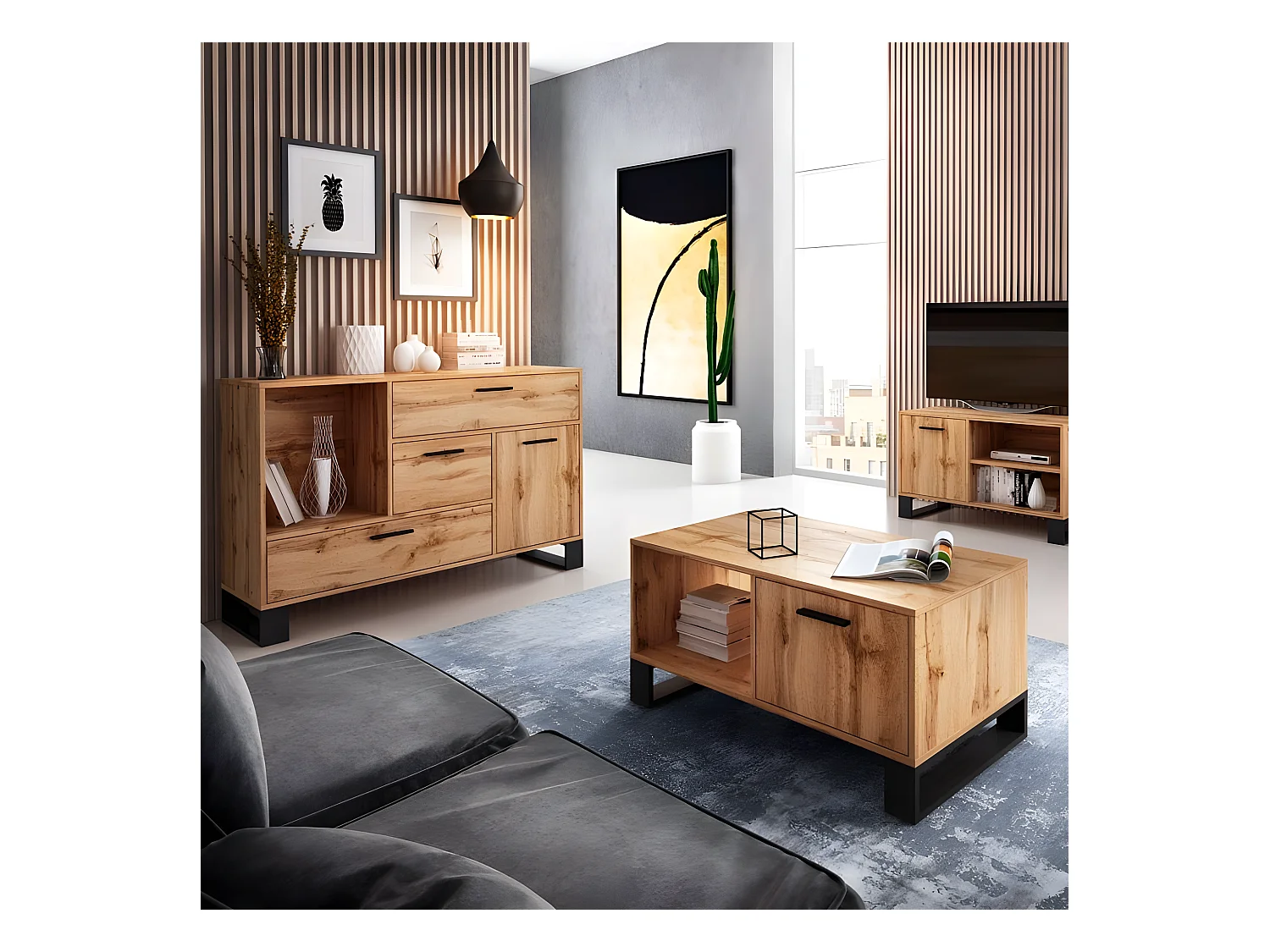 Aparador Raw Roble oscuro - Negro