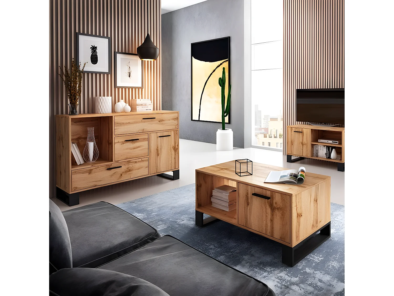 Aparador Raw Roble oscuro - Negro