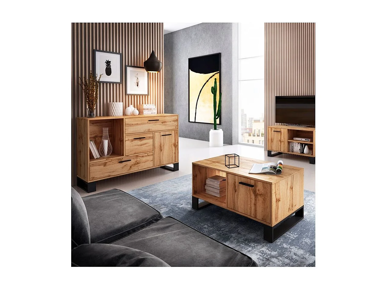 Aparador em bruto Roble oscuro - Negro