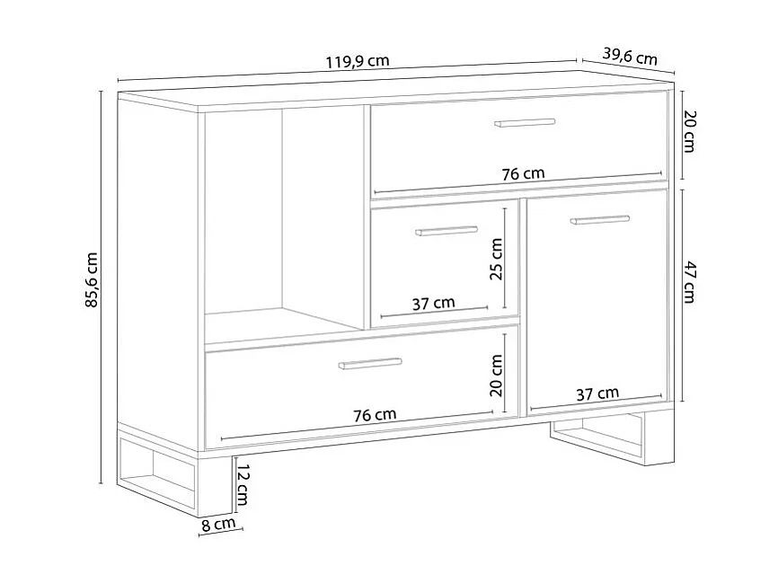 Aparador em bruto Roble oscuro - Negro