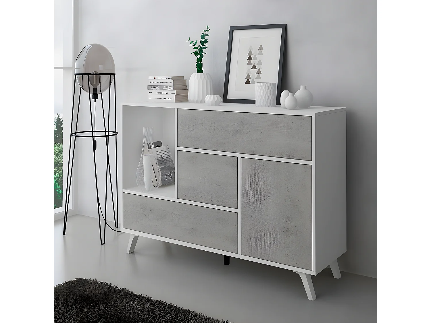 Aparador Wind Blanco mate - Gris cemento
