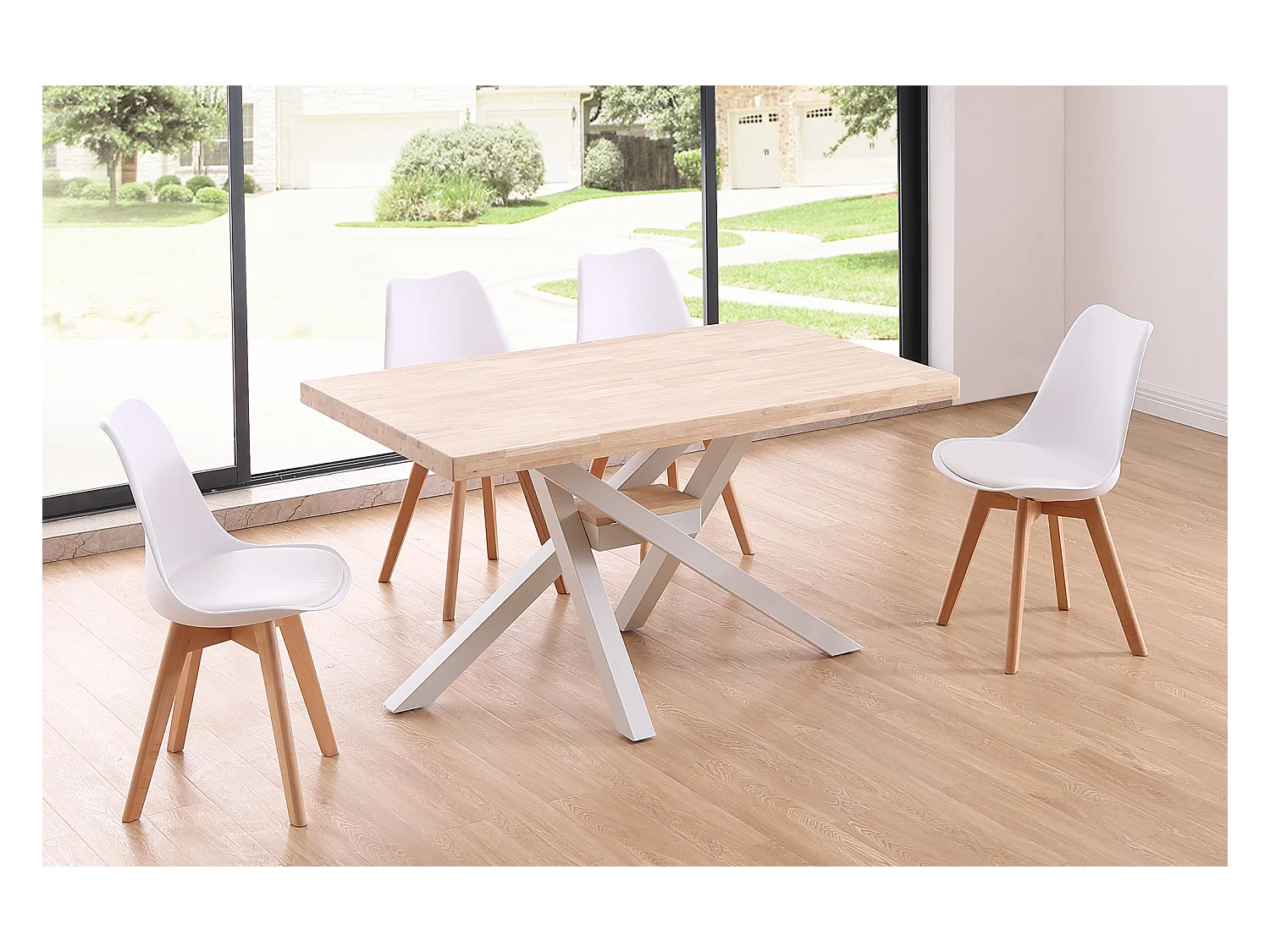 Mesa de comedor Xena patas cruzadas forma rectangular roble Nordish/blanco 76x140x80 cm Adec